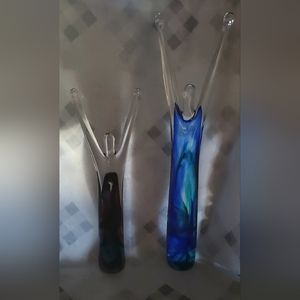 Hand Blown Signed Glass Celebration Figure With Dichroic Glass